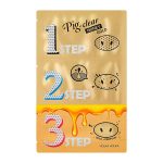 Holika Holika Pig Nose Clear Black Head 3-Step Kit (Honey Gold) - poras valantys pleistrai